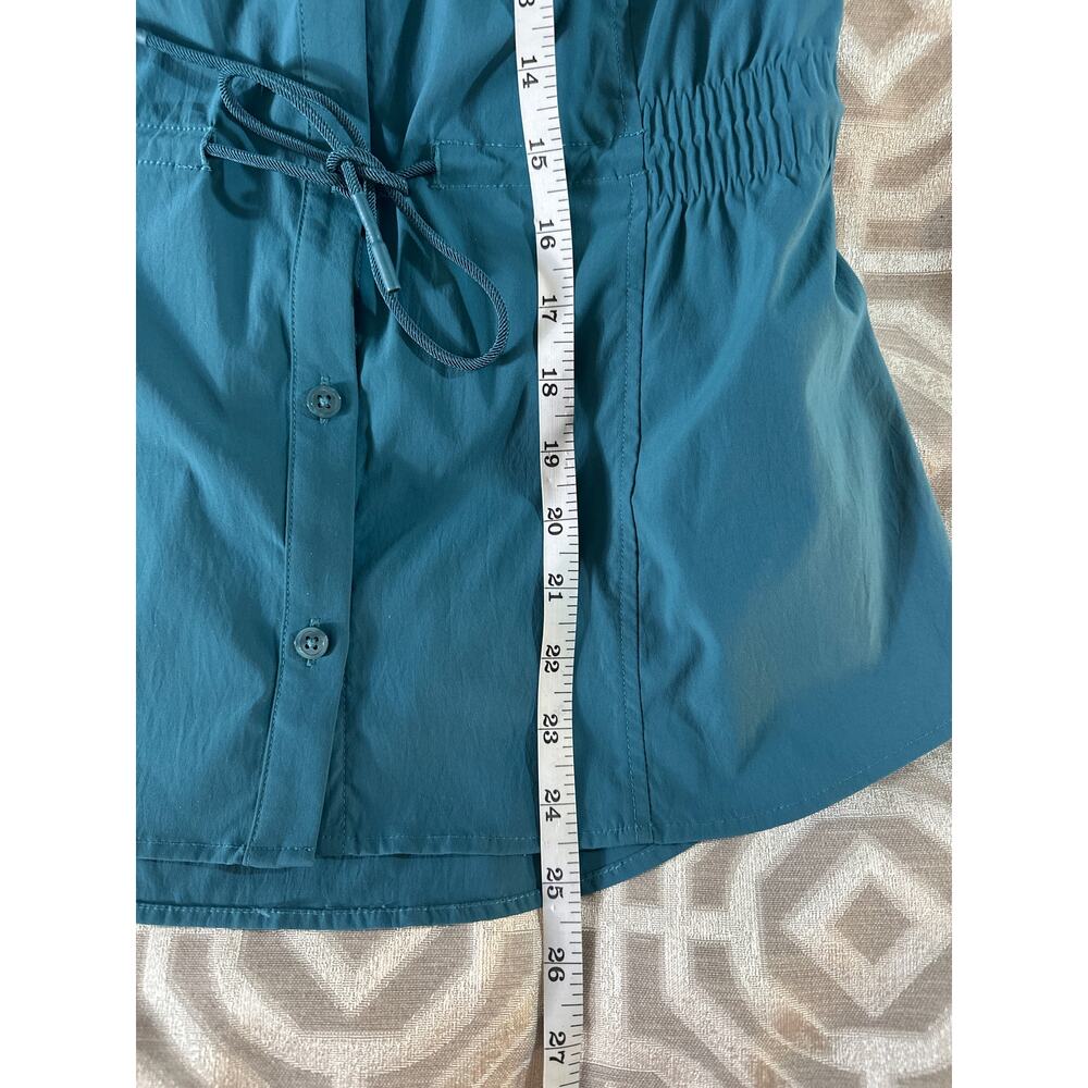 Athleta Levitate Poplin Tank Top XS Borealis Green‎ Cinched Tie Waist Sleeveless - Picture 5 of 7